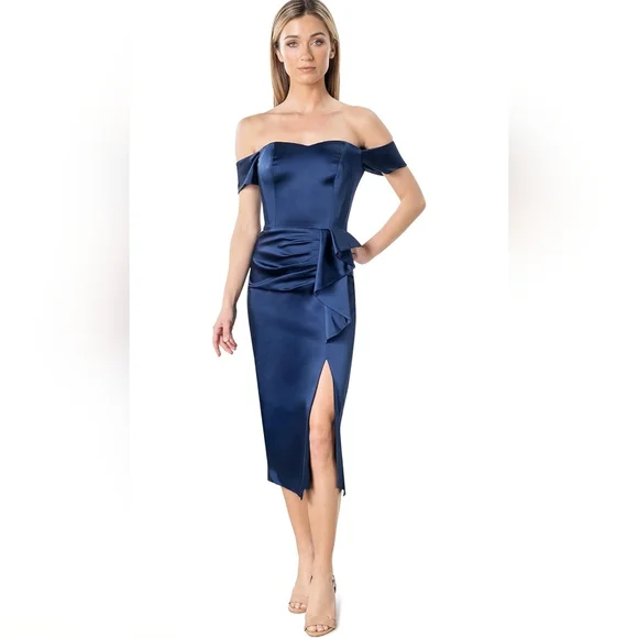 Dress The Population Navy Satin Alani Sheath Dress - Picture 4 of 10